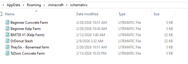 Minecraft schematics folder